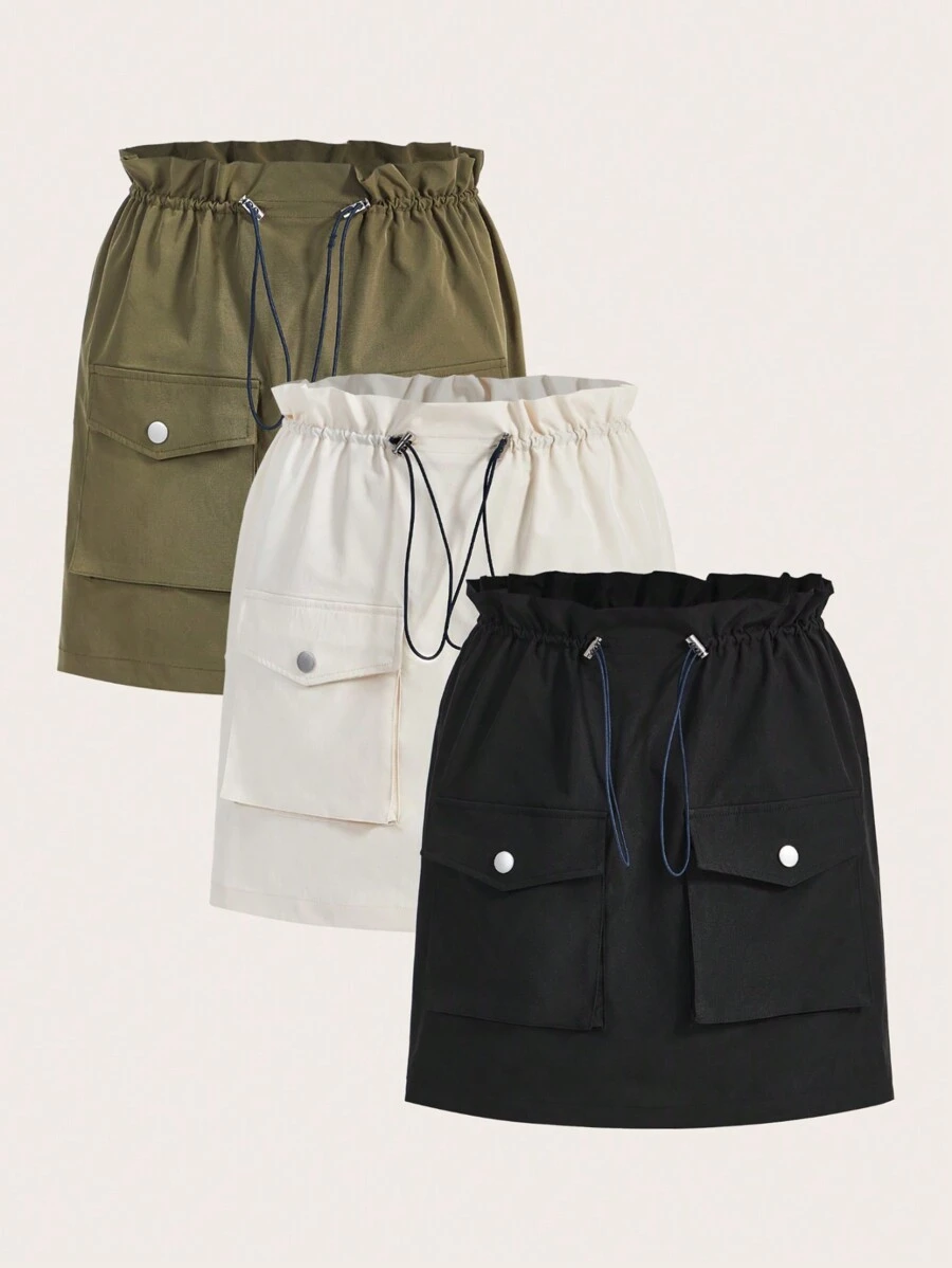 SHEIN SXY 3pcs Utility Style Skirt With Drawstring Waist & Pockets