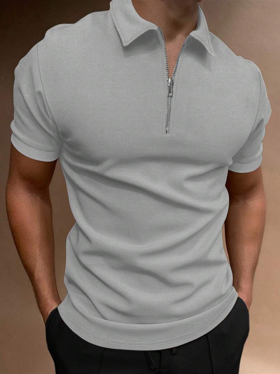 Manfinity Hypemode 男士短袖半拉鍊 Polo 衫 - 灰色 - 查看 1