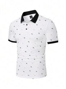 Manfinity Homme Men's Printed Short Sleeve Polo Shirt - White - View 3