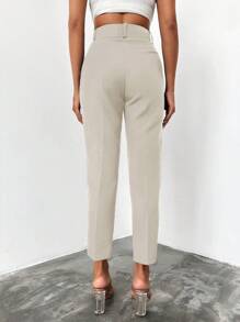 EURMUSE Jednolity Slant Pocket Z paskiem Przycięte Spodnie garniturowe