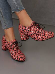 粉色高跟鞋,鞋頭是心形的,適合約會穿著,面料紋理隨機,舒適的粗跟 - 彩色 - 查看 3