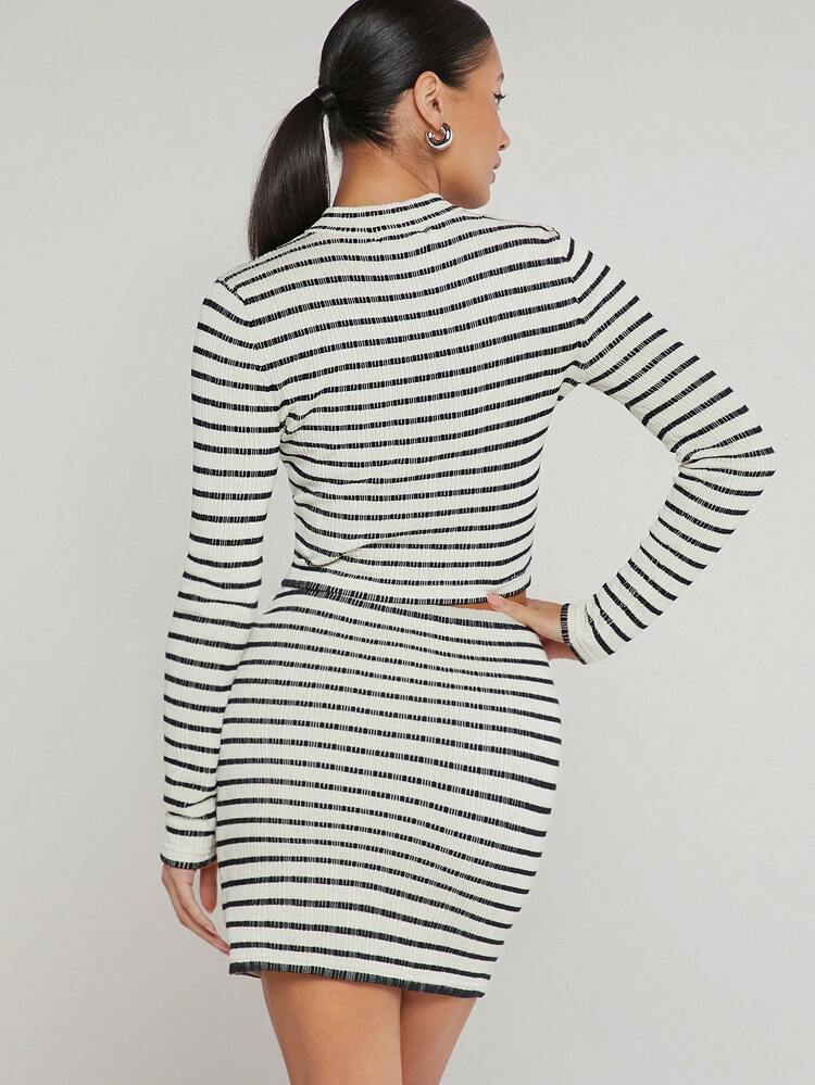 Striped Sweater Crop Top & Skirt Set