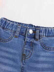 SHEIN Baby Girl's Soft Summer Washed Denim Shorts - Dark Wash - View 5