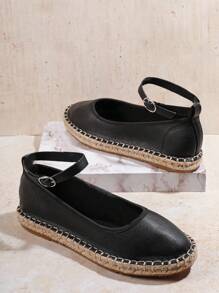 SHUZIA Women's Solid Color Ankle Strap Flat Shoes - Black - View 2