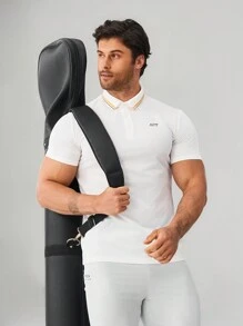 Manfinity Sport Corelite Camiseta polo deportiva de manga corta para hombre con impresión de letras, camisa de compresión para golf