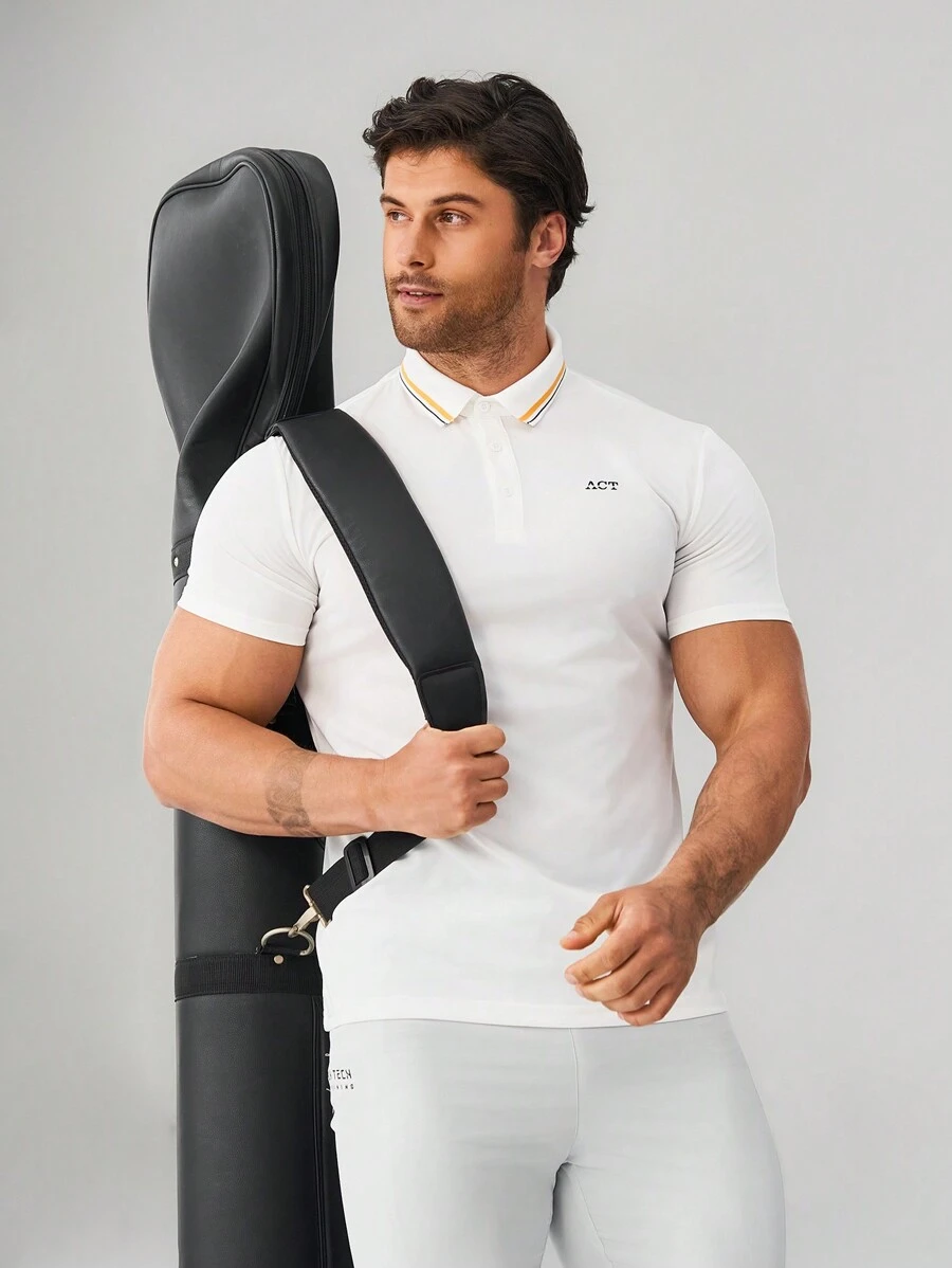 Manfinity Sport Corelite Camiseta polo deportiva de manga corta para hombre con impresión de letras, camisa de compresión para golf