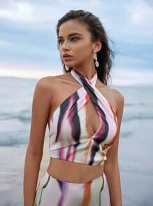 Anewsta Top Para Mujer Con Cuello Halter Hueco En Gradiente Y Espalda Descubierta