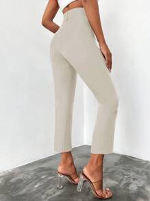 EURMUSE Jednolity Slant Pocket Z paskiem Przycięte Spodnie garniturowe