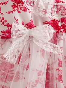 Body dla dziewczynki w kwiaty z nadrukiem i kokardką na lato - Wielokolorowe - Zobacz 4