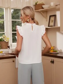 GENKIRA Women's Frill Trim Cap Sleeve Shirt - White - View 2