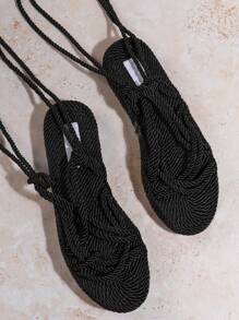 SHUZIA Women's Solid Color Wedge Heel & Thick Platform Strap Sandals - Black - View 2