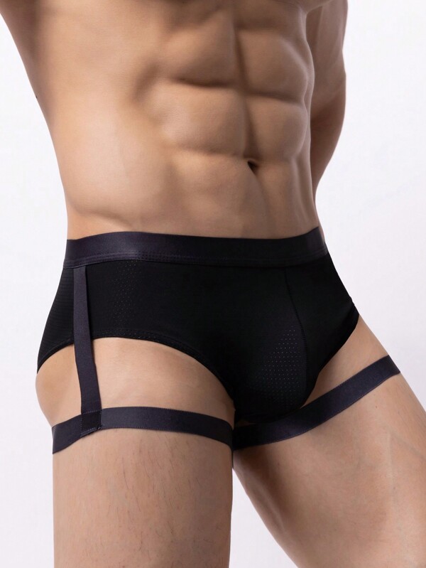 DrisQ Ropa Interior De Triángulo Negro Sólido Para Hombres Con Diseño De Calado Sexy