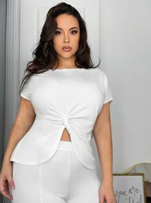 SHEIN SXY 加大尺碼女士3入組扭結打結下擺t恤組合套裝 - 彩色 - 查看 6