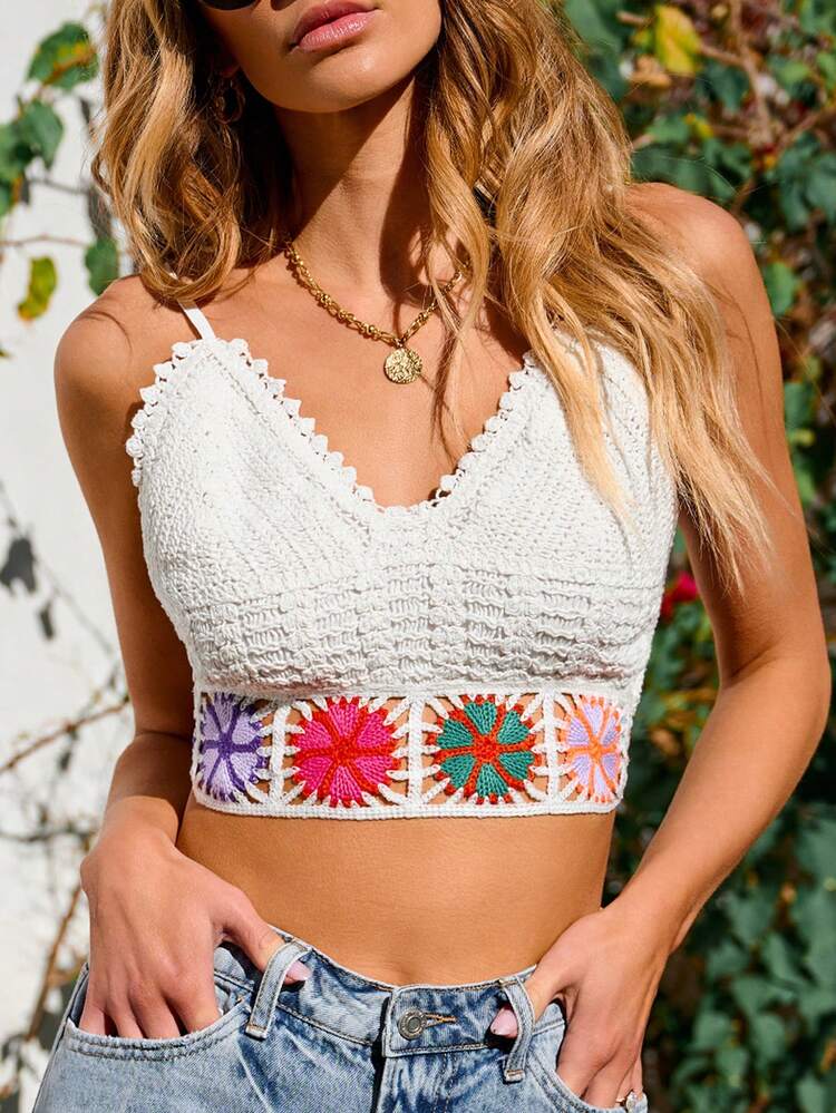 Women's Vacation Floral Pattern Splice Lace Strap Camisole For Summer