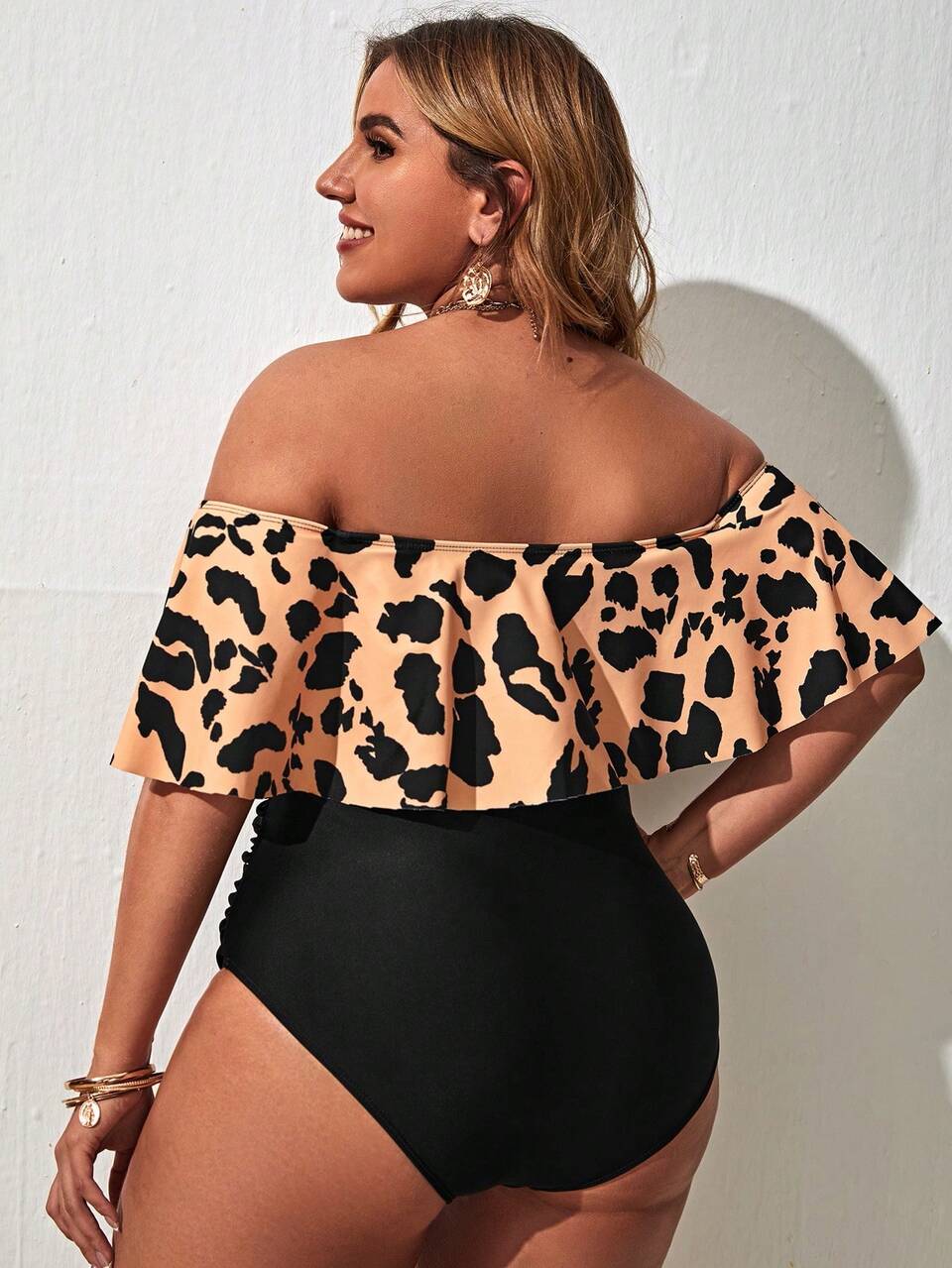 1pc Plus Size Women's Halter High Waist Bikini Set Summer