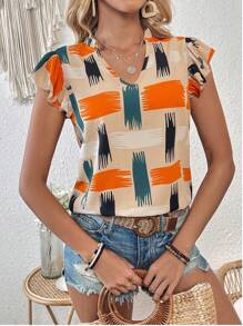 SHEIN LUNE 幾何圖案荷葉邊上衣