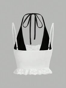 SHEIN Sweetina 女士拼布蕾丝和网眼吊带背心 Y2k 上衣 - 彩色 - 查看 3