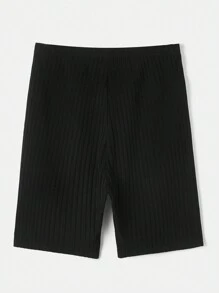 SHEIN LUNE 女性實色肋紋短褲襪 - 彩色 - 查看 6