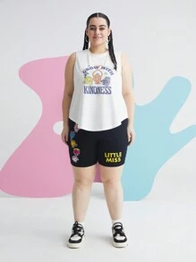 Mr Men Little Miss X SHEIN Plus Cartoon en letter grafisch Gebogen zoom Tank tops