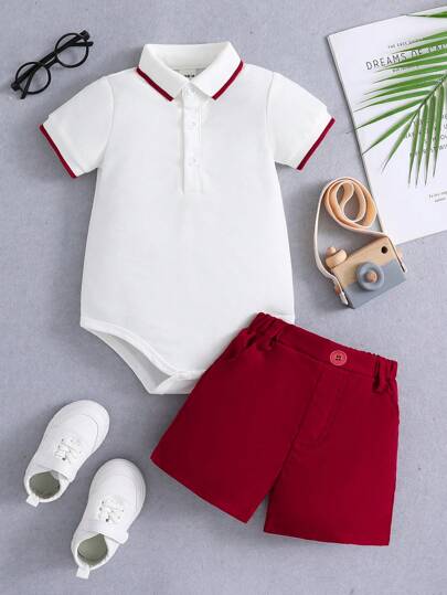 Souflis Souflis Conjunto de macacão de mangas curtas e Shorts em cores bloqueadas para bebê menino