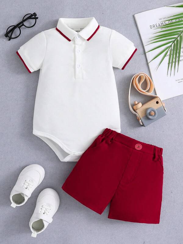 Souflis Souflis 嬰兒男童顏色區塊短袖連身衣和短褲套裝