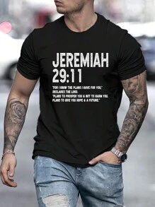 男款標語圖案t恤 - 黑色 - 查看 1