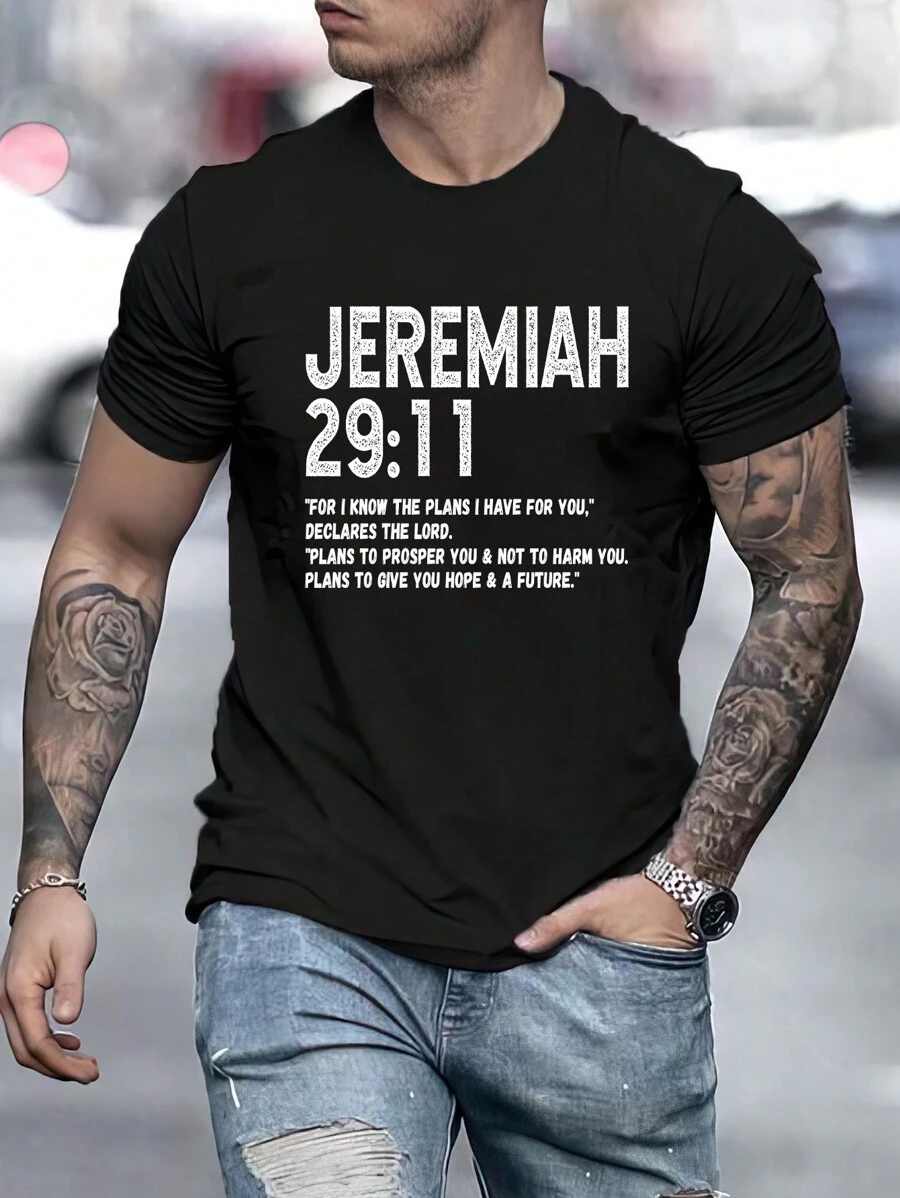 男款標語圖案t恤 - 黑色 - 查看 1