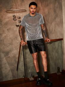 Manfinity VCAY 男士針織休閒閃爍修身短袖t恤 - 灰色 - 查看 3