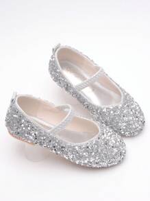 Zapatos Plateados Con Suela Suave Para Niñas, Adornados Con Cristales Para Ocasiones Formales, Presentaciones De Coros, Estudiantes Y Niños (6-14 Años)