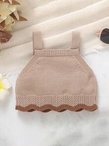 Em bé Cô gái Khối màu Cable Dệt kim Không tay Áo len Với - Màu Khaki - Xem 2