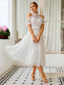 Vestido Formal Para Fiesta De Coctel De Encaje Para Mujer - Blanco - Ver 5