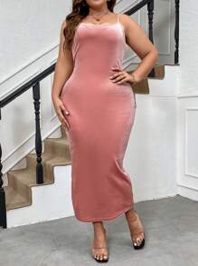 Celure Plus Size Solid Color Slim Fit Cami Dress