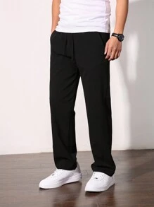 Manfinity Homme Men's Solid Drawstring Waist Casual Pants, Going Out Fashion Plain Straight Leg Pants, For Husband, Boyfriend Gifts, For Fall