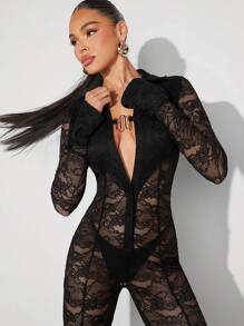 Hauture Mono Sexy De Manga Larga Transparente - Negro - Ver 6