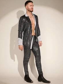 Manfinity VCAY Men's Casual Sequin Suit 2pcs/Set - Silver - View 5