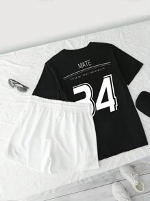 Manfinity LEGND Men's Letter Printed Short Sleeve T-Shirt And Shorts Set - Multicolor - View 4