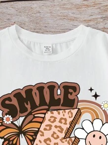 SHEIN Leap Crew Áo thun ngắn tay họa tiết mặt cười & chữ đơn giản giản dị dành cho tuổi teen, thích hợp cho mùa hè - trắng - Xem 3