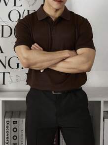 Manfinity Homme Men's Solid Color Short Sleeve Polo Shirt - Chocolate Brown - View 4