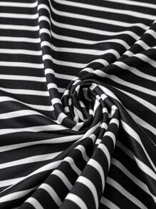 SHEIN LUNE Plus Size Women Striped Short Sleeve T-Shirt, Women Summer Top - Black and White - View 5