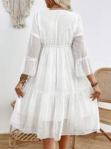 SHEIN Maternity V-Neck Lotus Leaf Hem Dress - White - View 2