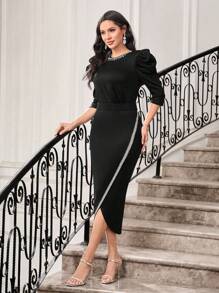 Modelyn 宝石装饰修身收腰连衣裙两件套 - 黑色 - 查看 5