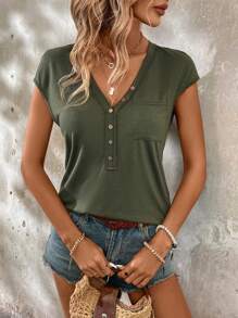 SHEIN LUNE Women's Green Casual T-Shirt For Summer Country Music Festival