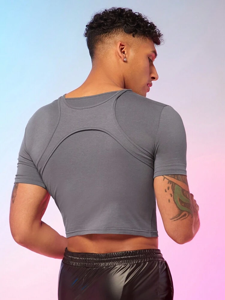 Solid Color Hollow Out Short Sleeve Knit T-Shirt