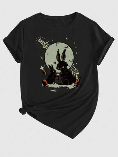 Goth Kaninchen Muster T-Shirt, Schule