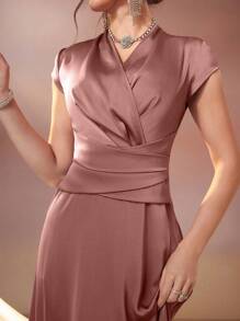 Modelyn 女式v領阿拉伯風格褶皺長裙 - 粉色 - 查看 8