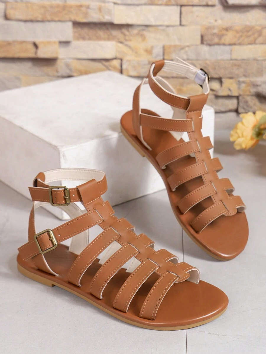 Sandales Plates À Bretelles Croisées Pour Femmes, Chaussures À Enfiler Décontractées À Bout Ouvert, Sandales De Plage Légères