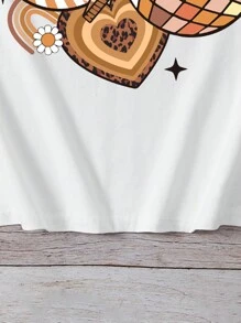 SHEIN Leap Crew Áo thun ngắn tay họa tiết mặt cười & chữ đơn giản giản dị dành cho tuổi teen, thích hợp cho mùa hè - trắng - Xem 5