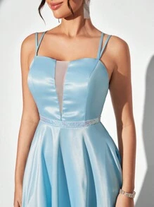 SHEIN Belle Exquisite And Romantic Glitter-Embellished Cami Dress With Crossed Back Straps, Pockets And Perfect For Cocktail Parties - Baby Blue - View 7