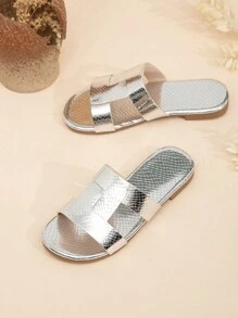女童戶外休閒拖鞋,配銀色閃亮的皮帶 - 銀色 - 查看 4