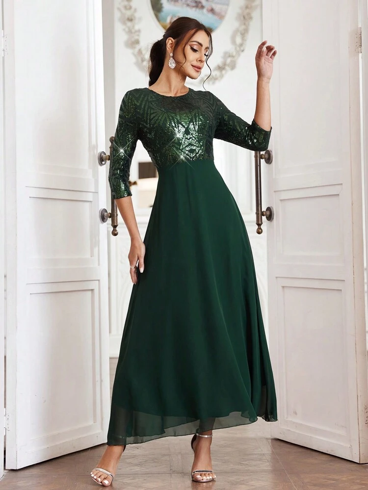 Sequined Crossed Straps Open Back Bridesmaid Dress